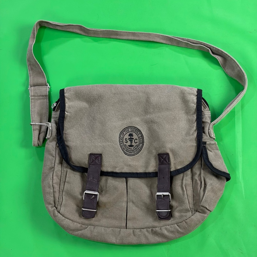 Sierra Club Messenger Bag Khaki Canvas Crossbody Field Travel Utility Shoulder